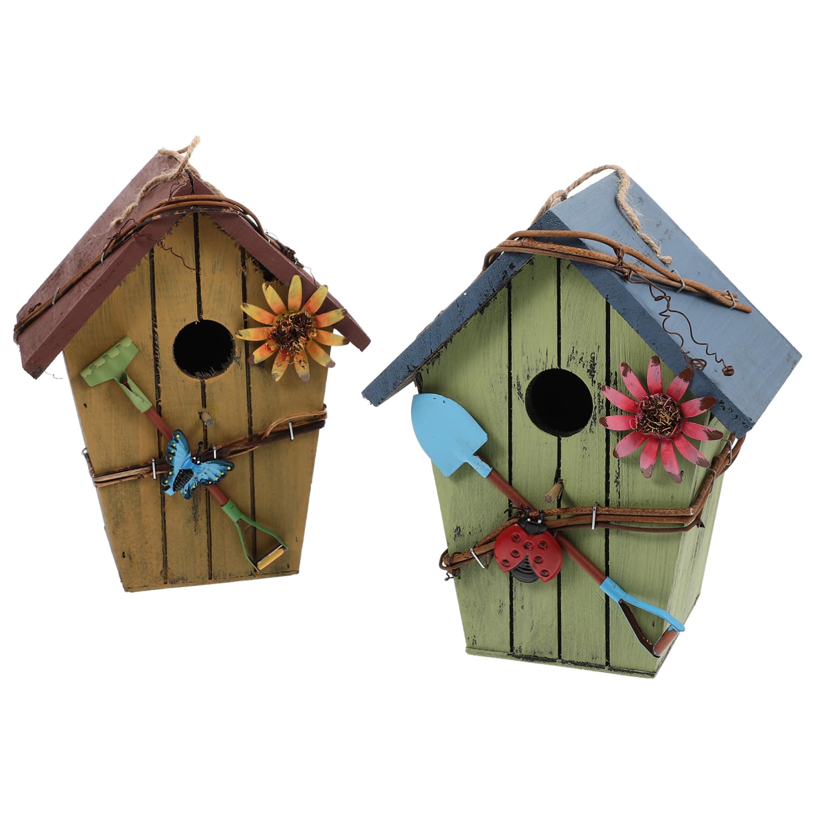 Toyvian 2piezas Casitas para Pájaros De Madera Natural Nido Colgante Asa para Jardín Hogar para Pájaros Decoración para Jardín