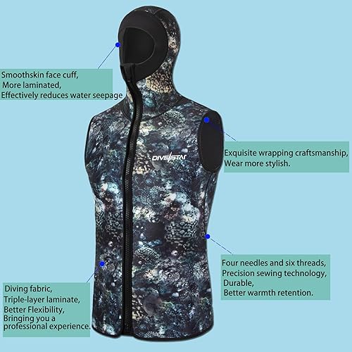 Miniatura 8 de Chaleco de neopreno con capucha de 0.118 in para hombres y mujeres, chaleco de buceo sin mangas para deportes acuáticos, surf, esnórquel, natación