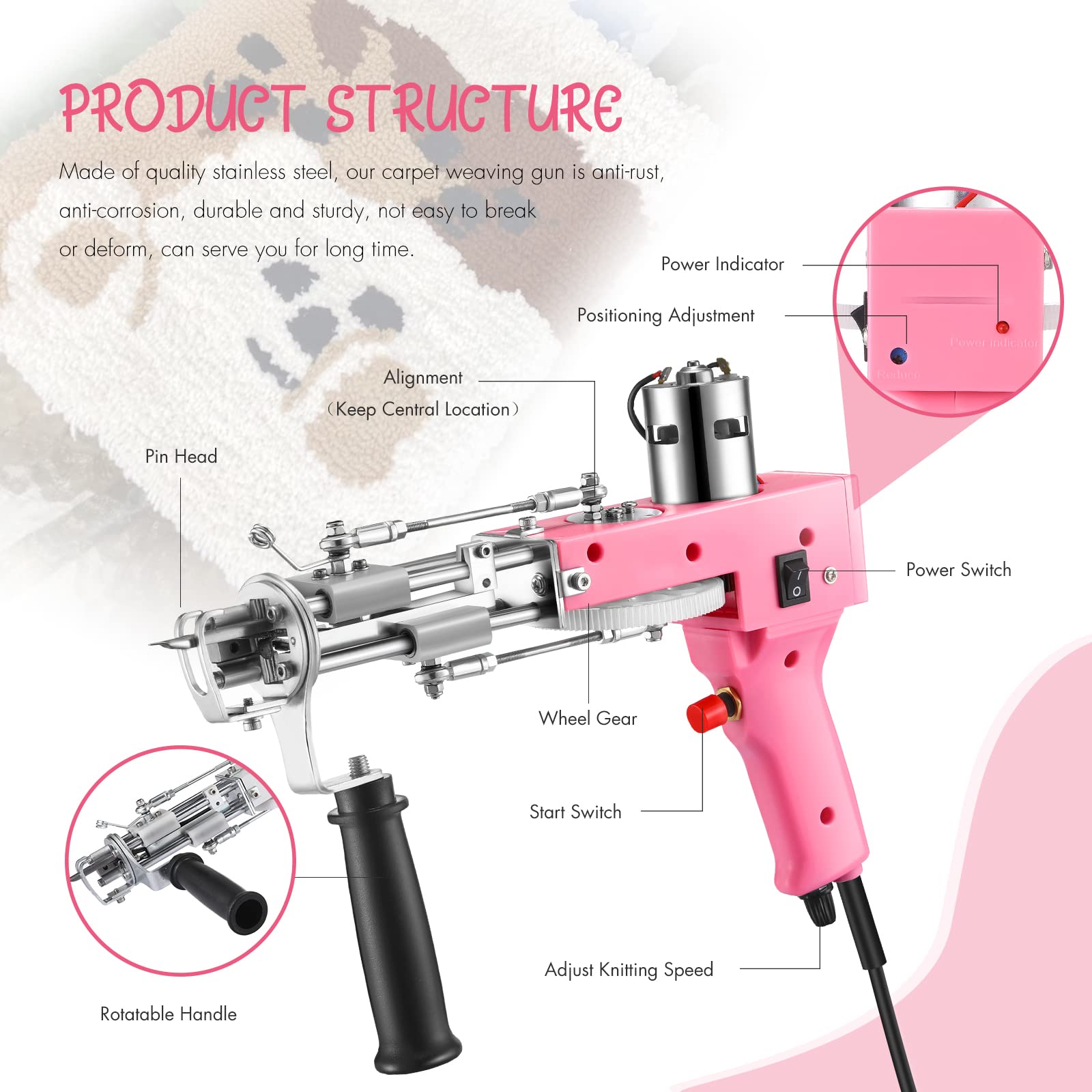 Cut Pile Rug Tufting Gun Loop Tufting Gun 100V240V Rug Gun Electric