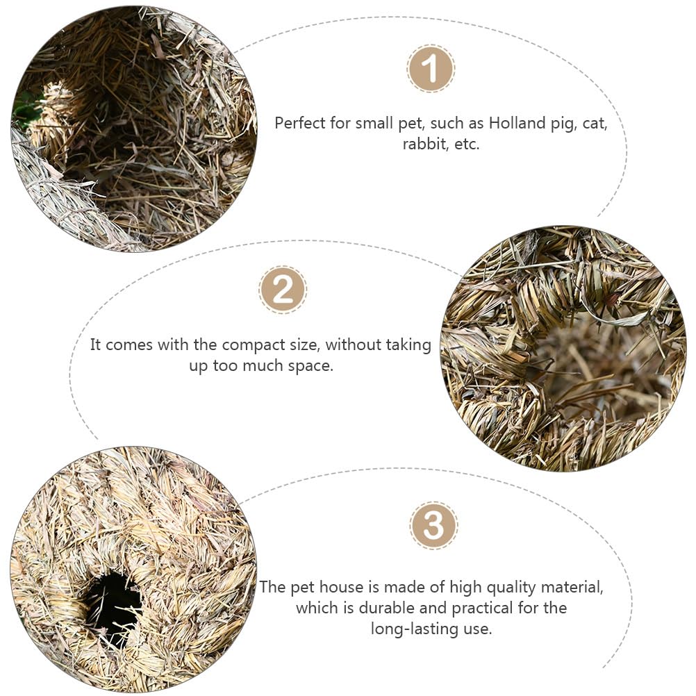 Mipcase Handwoven Small Animal Hideout: Dual Port Woven Grass Bed Woven Hideout Toy Seagrass Hideaway Small Animal Nest Bunny Seagrass Mat Bed Woven Sleeping House Grass - Image 4