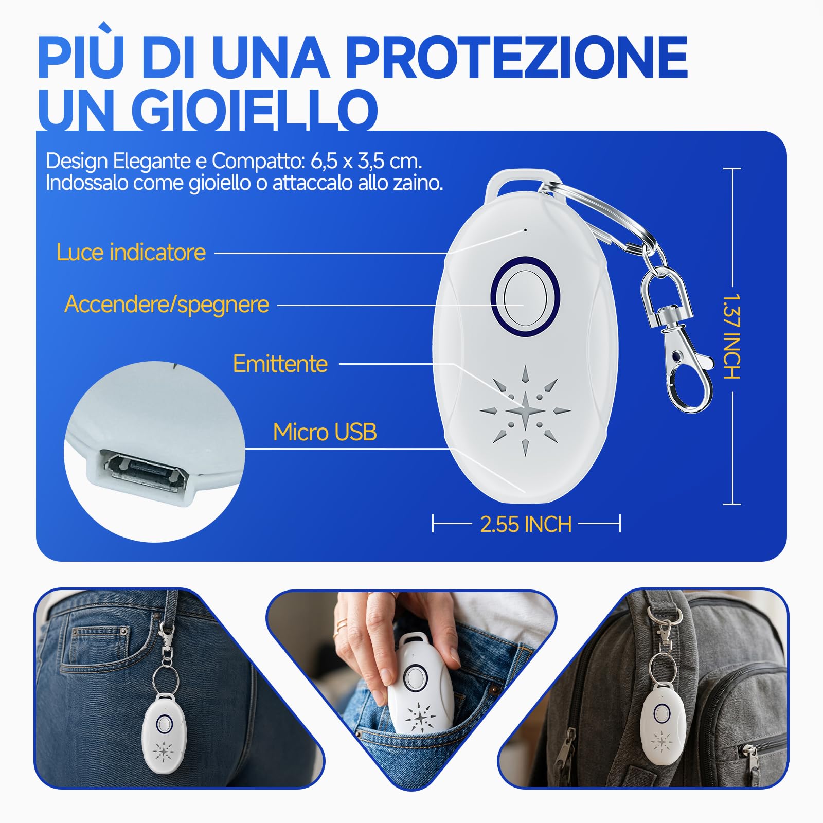 Repellente ad ultrasuoni per parassiti e zanzare, silenzioso, portatile, ricaricabile, per uso indo/esterno, campeggio, passeggiate repellente per zanzare ad ultrasuoni, confezione da 4 pezzi