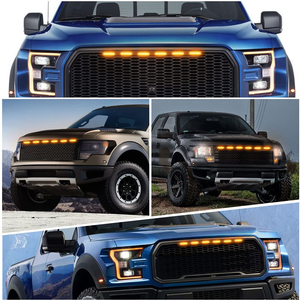 6 LED 18W Ambra Griglia anteriore per auto Luci di avvertimento Ambra Luci di marcia diurna DRL Copertura paraurti anteriore Lampada adatta per SUV Fo-rd F-150 Raptor 2014-2020 Impermeabile