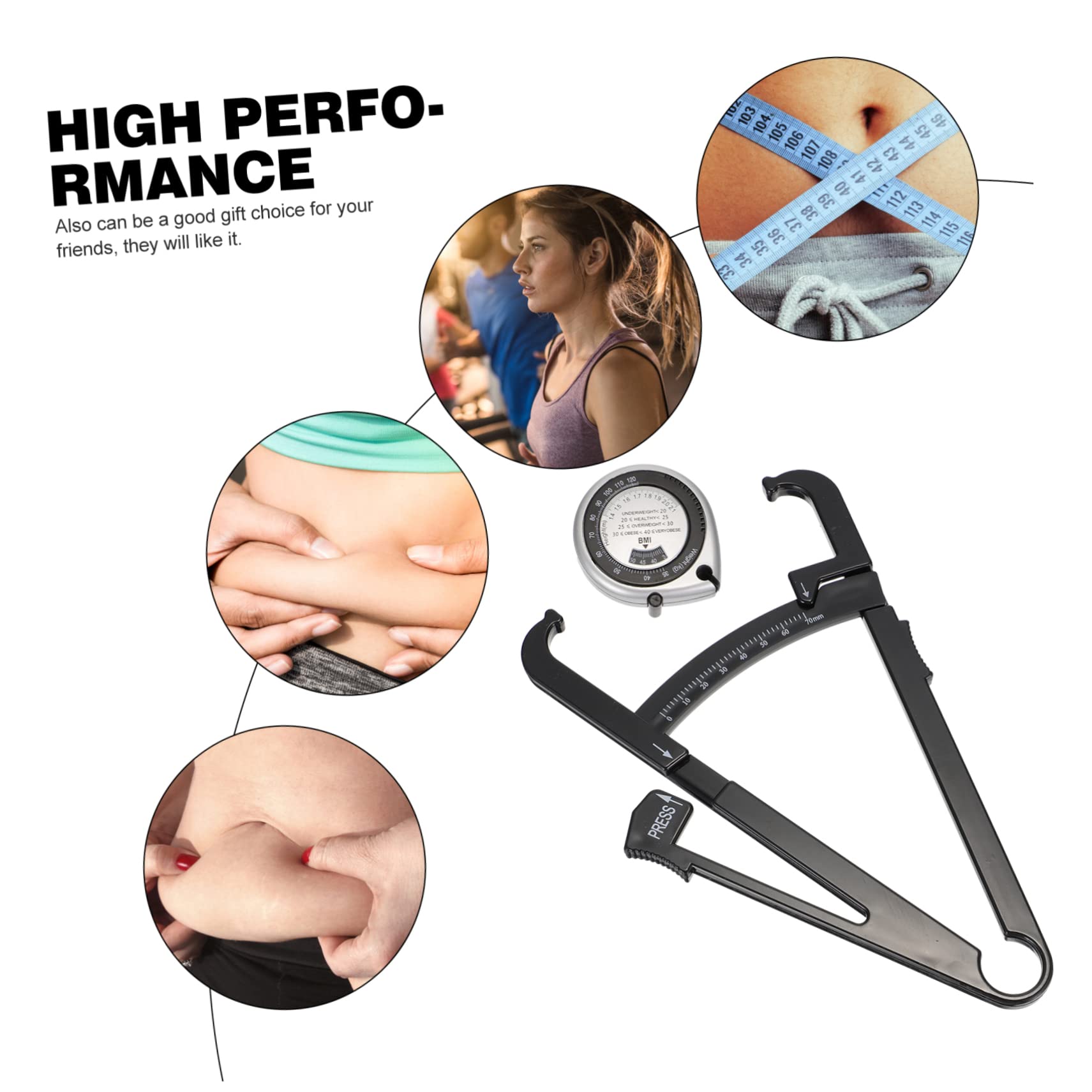 Healeved 8pezzi Plicometri e Misuratore Bmi Per Valutazione Grasso Corporeo Strumento Leggero e Compatto Per Misurazioni Precise Di Pieghe Cutanee Per Fitness e Nutrizione