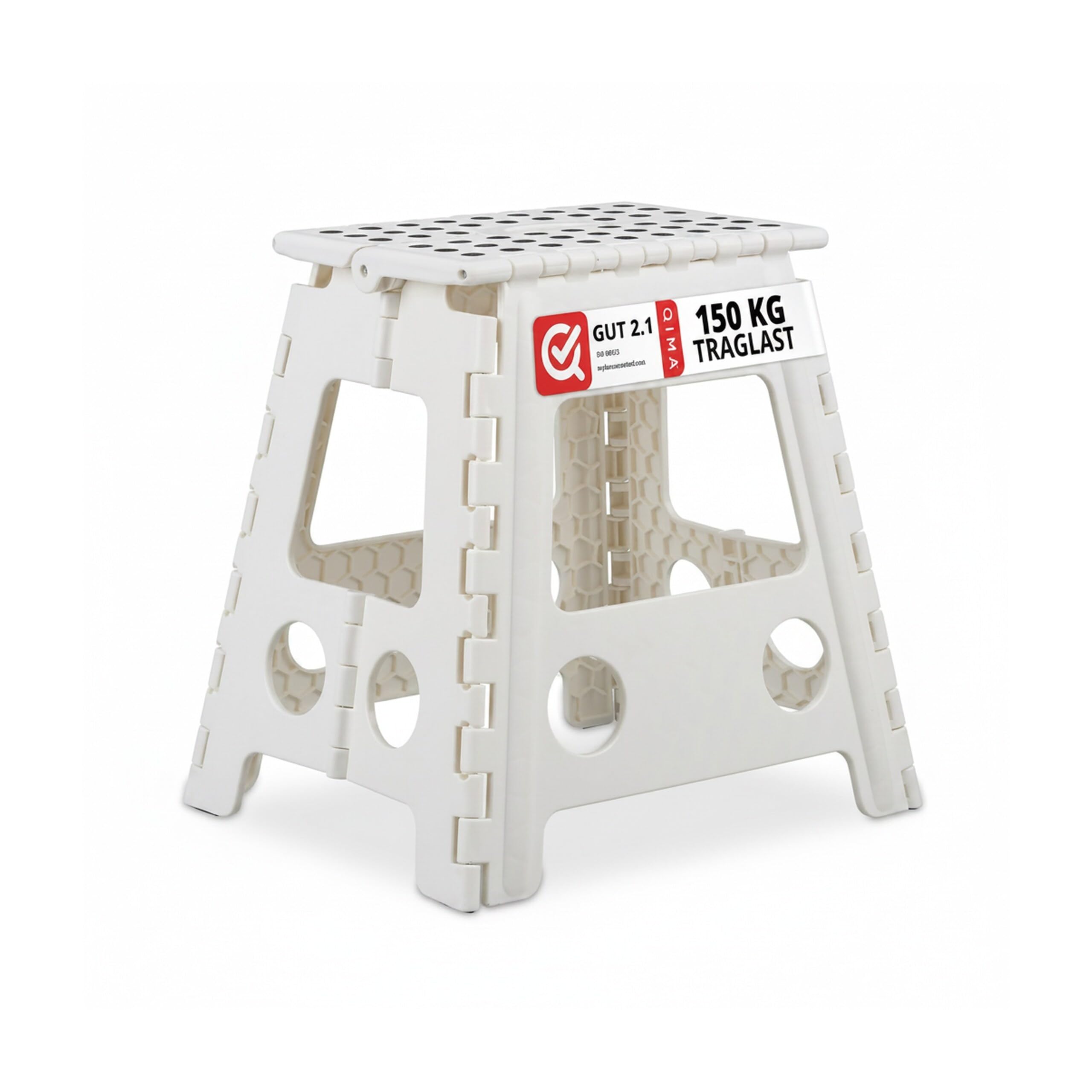 Relaxdays Sgabello Pieghevole XL, Trasportabile, da Bagno o Campeggio, Fino a 150 kg, Altezza di 39 cm, Bianco