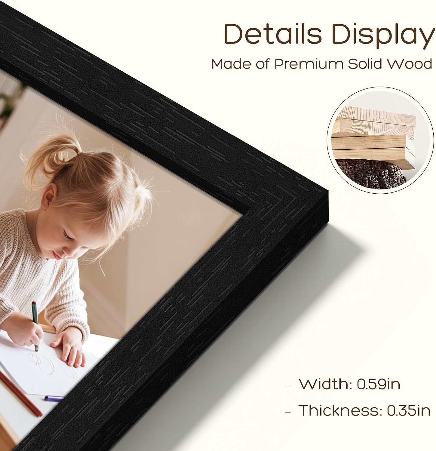 Picrit 11x14 Picture Frame Set of 3, 100% Solid Wood Black Frame with Shatterproof Cover and Black Backboard, Slim Modern Design for Tabletop & Wall Display, Black Wood Grain