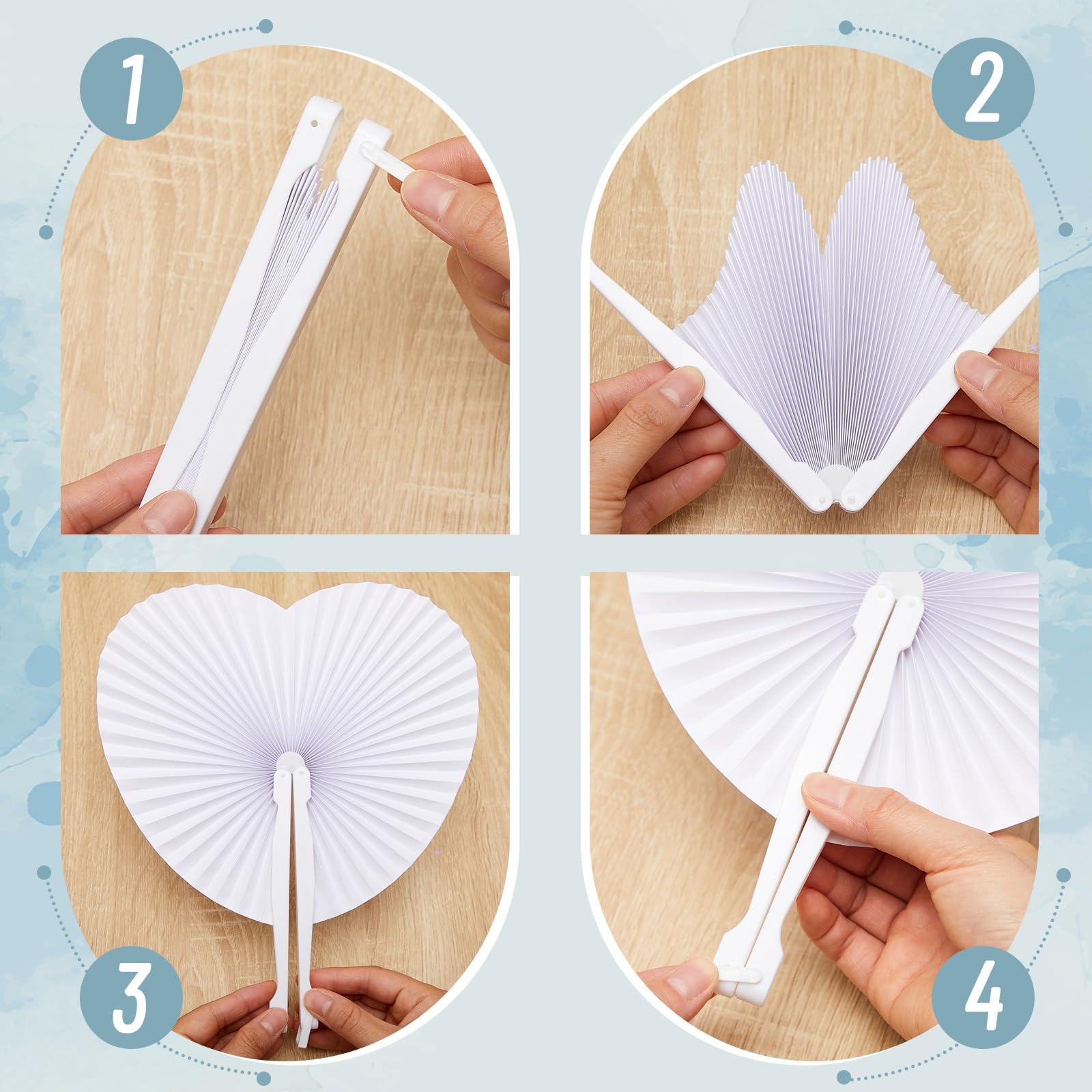 100 Stück Herz Hochzeitsfächer Faltbare Taschenfächer Weiße Chinesische Handfächer Herzförmige Papierfächer Herz Faltfächer Gastgeschenk für Sommer Hochzeit Geburtstag DIY Dekoration
