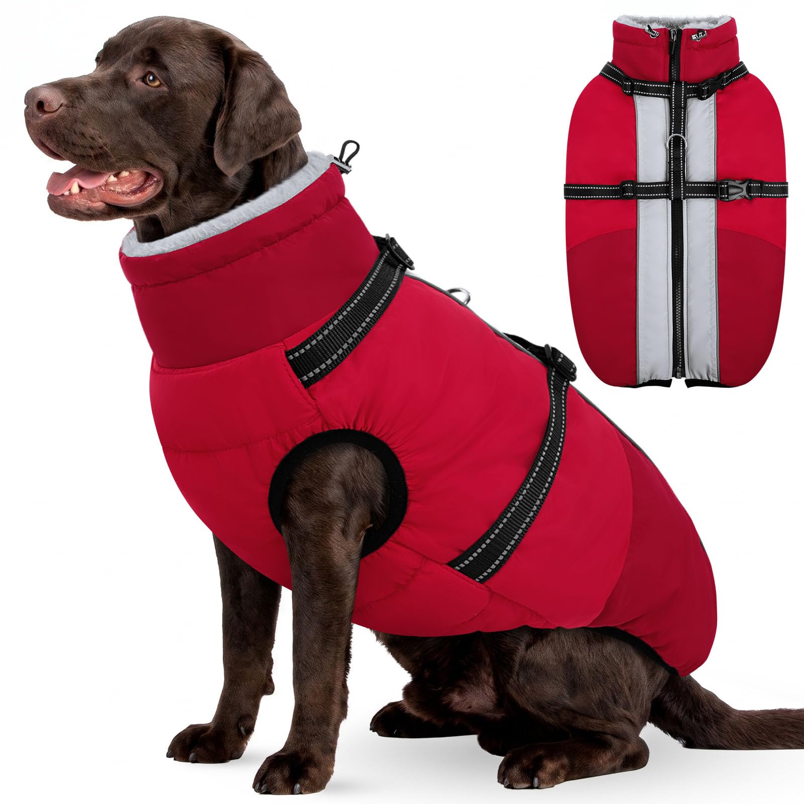 AOFITEE Large Dog Coat with Harness Waterproof Dog Winter Jacket Zip Up — image 1