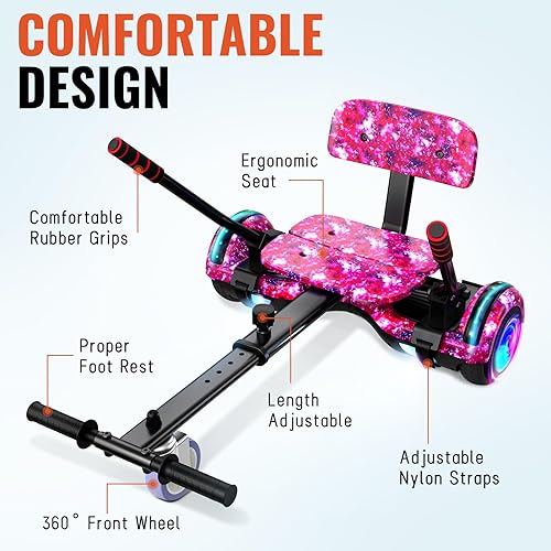 Miniatura 5 de Scooter con accesorio de asiento para niños y adultos, scooter de equilibrio de 6.5 pulgadas y 8.5 pulgadas con altavoces Bluetooth y luz LED