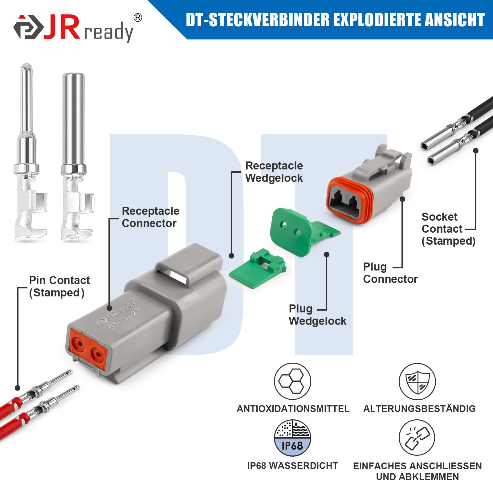 JRready kit connecteur Deutsch DT 2/3/4/6/8/12 pôles, prises automobiles étanches IP68, 14-18 AWG, 12 jeux