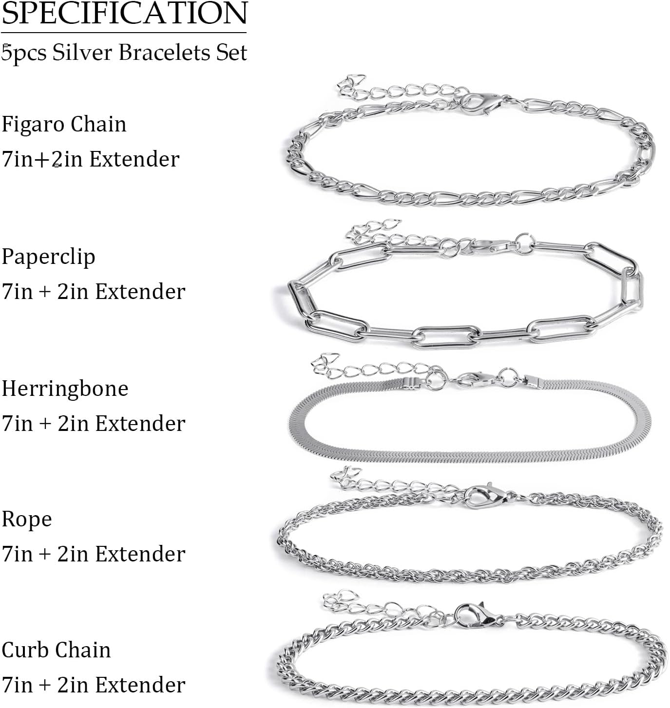 Thin Stacked Bracelets Paperclip Set Hand Chain Cuban Link for Women Jewelry Bracelet Pack Fashion Accessories - Gold & Silver - Image 6