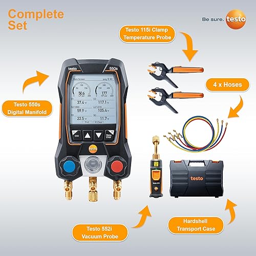 Miniatura 13 de Testo - Kit automotriz 550i con colector digital operado vía aplicación, abrazadera de tubo, termómetro para aire acondicionado, sistemas