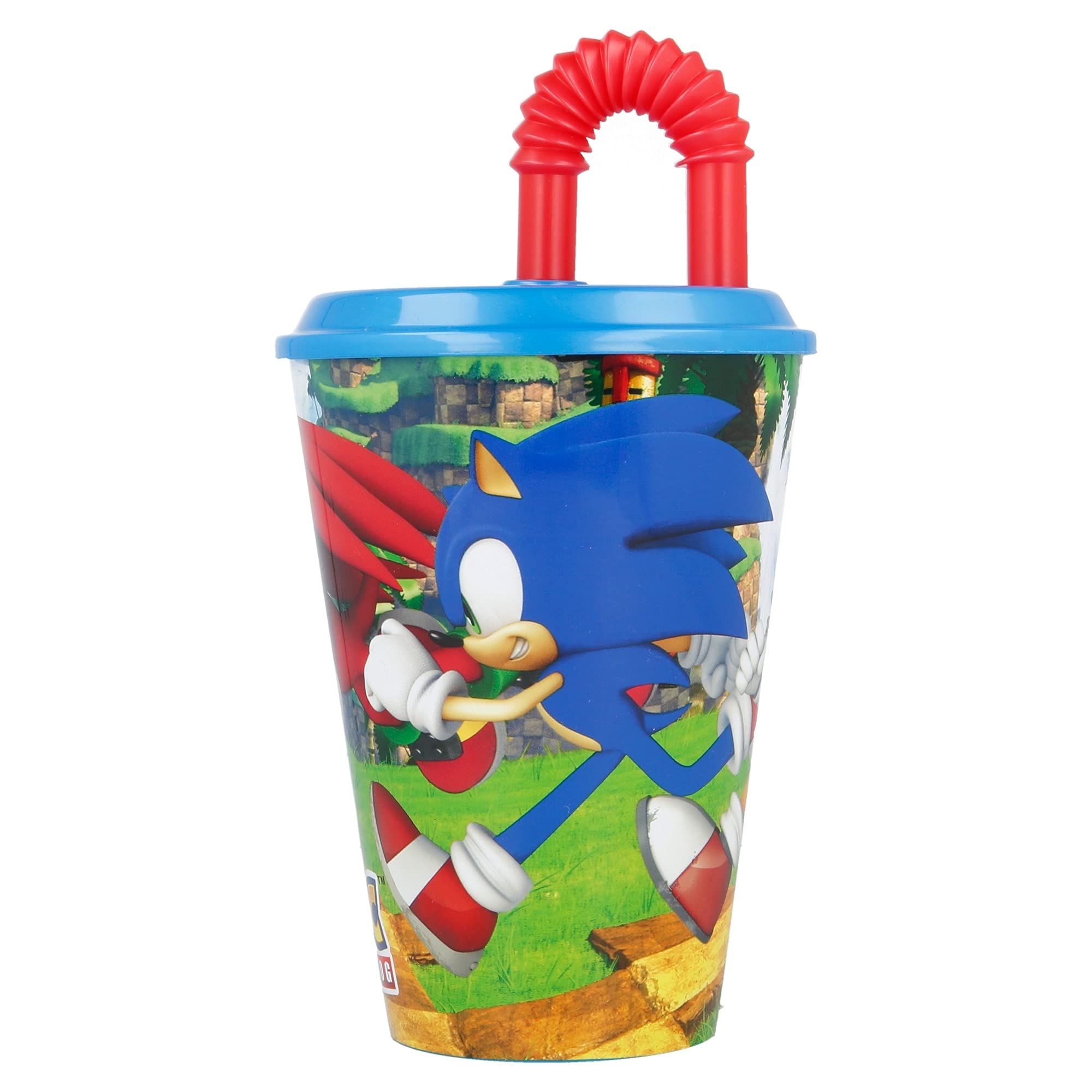 Stor Blue Sonic Reusable Children's Tumbler With Lid And Reusable Straw 430 Ml