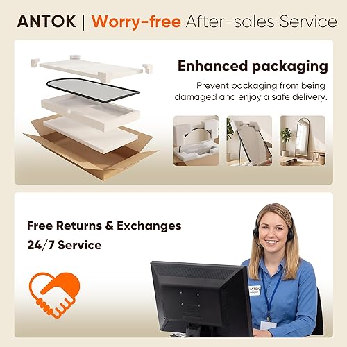 Miniatura 9 de Antok Espejo de Cuerpo Completo, Espejo de Piso de 58"x19", Espejo de Piso Arqueado de Pie Independiente con Soporte para Dormitorio, Colgante