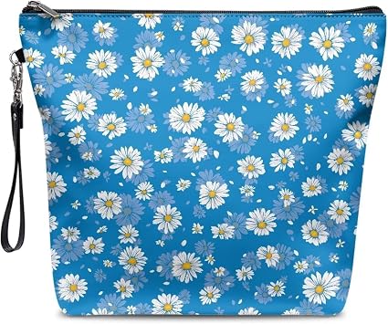 Daisy Makeup Bag Large Capacity Waterproof Travel Toiletry Bag Storage Bags Large Opening Cosmetic Bag Zipper Cosmetic Bag Personalized Makeup Bag for Her