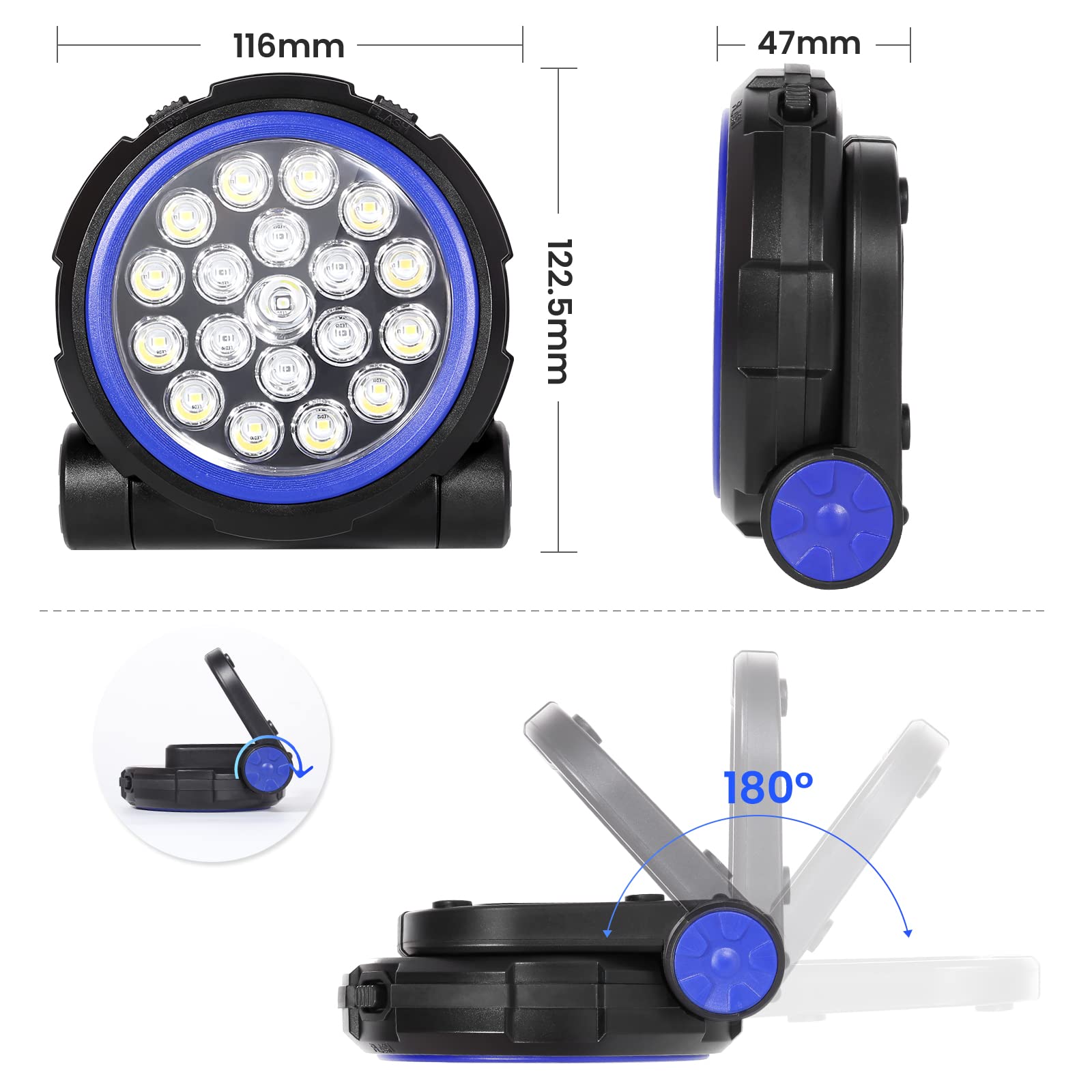 Faretto LED Ricaricabile 800LM 19LED – Lampada Da Lavoro Pieghevole Con Power Bank, 4 Modalità, IP55 E Magneti