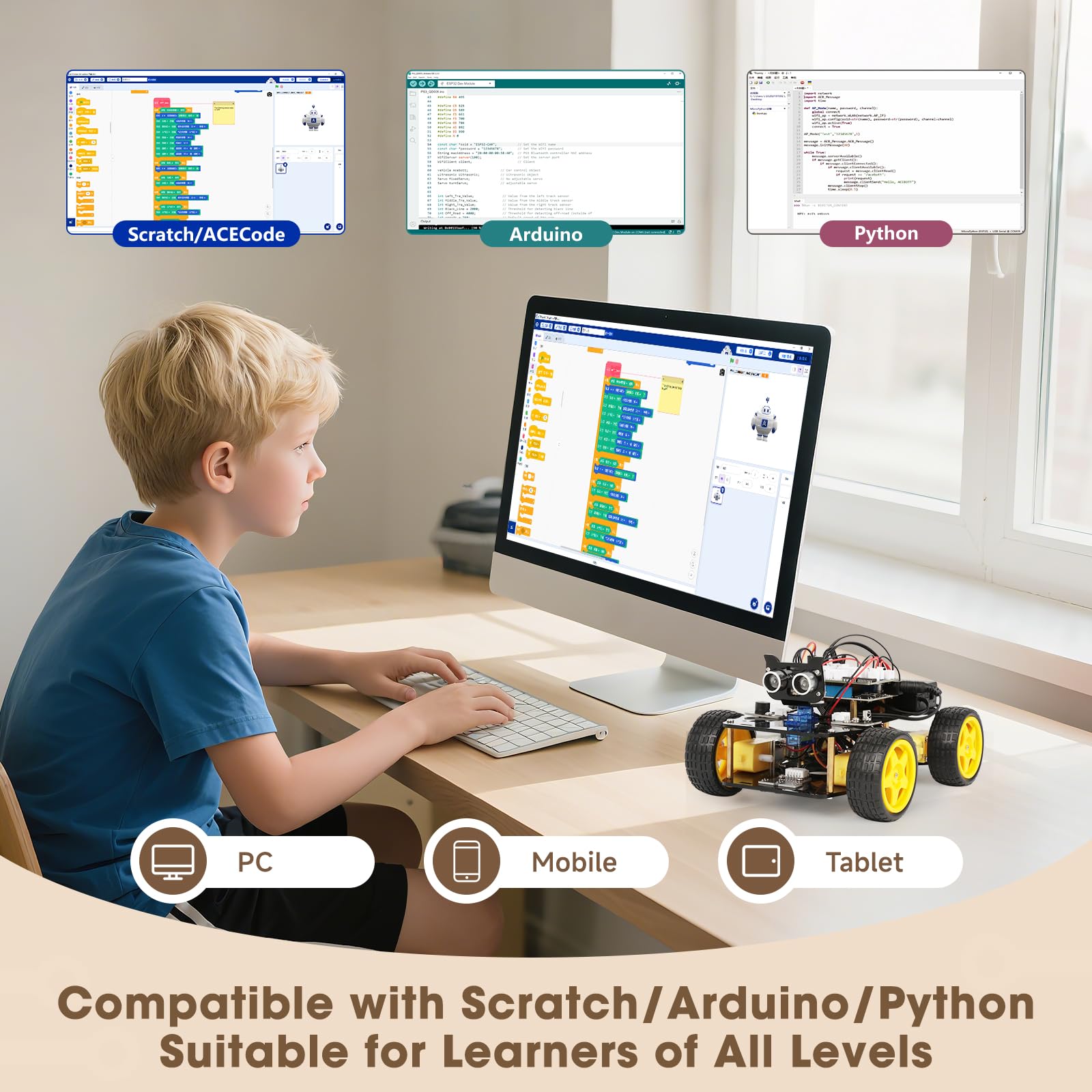 ACEBOTT Roboter Bausatz für Kinder 8-12 Jahren, Roboter Kinder kompatibel mit Arduino und Scratch, Roboter Spielzeug mit Fernbedienung und App Steuerung, Geschenk für Jungen und Jugendliche