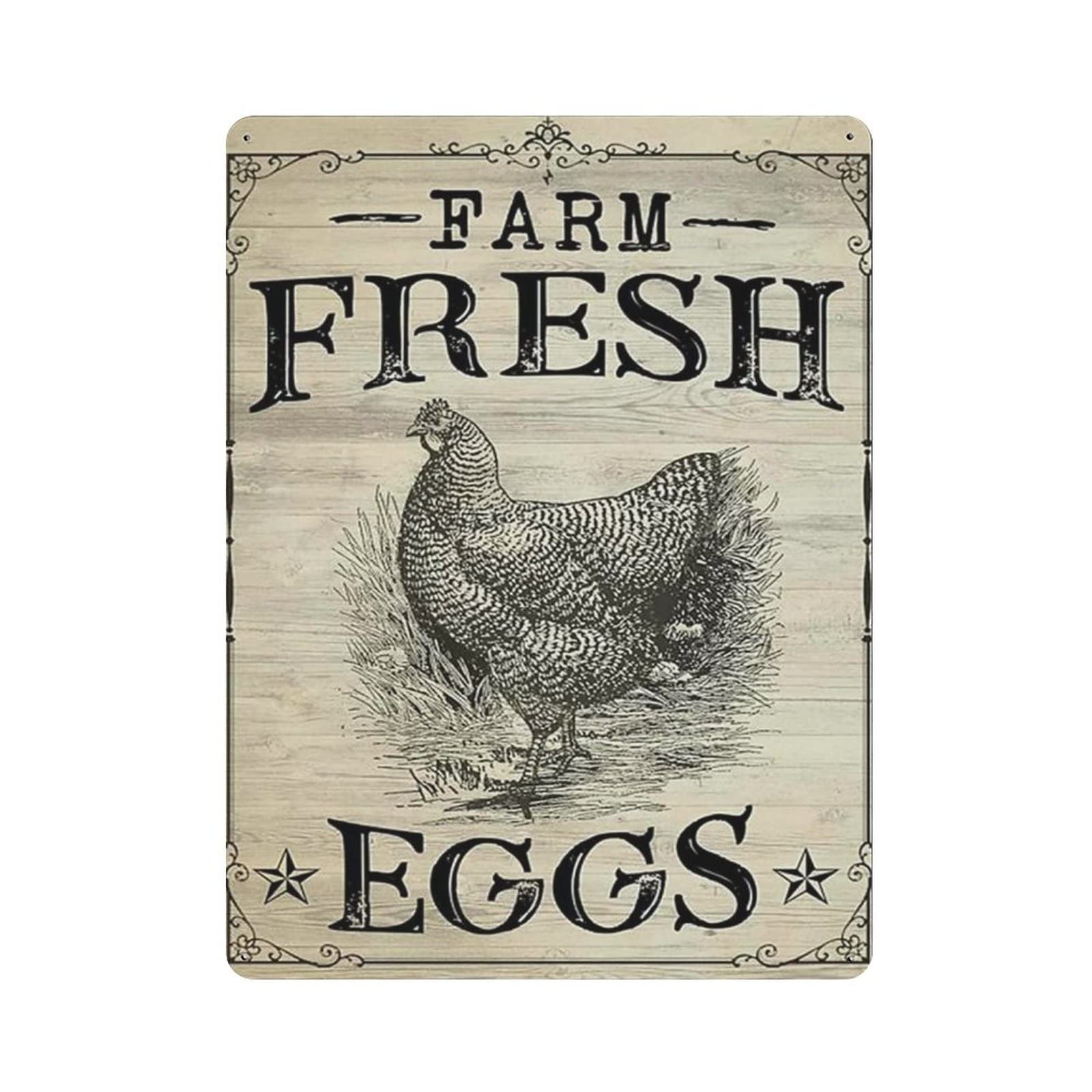 AOOEDM Chicken Farm Fresh Eggs Metal Signs for Garage Man Cave Bar Kitchen Coffee Tin Sign Nostalgic Wall Decor Signs Vintage Retro Poster