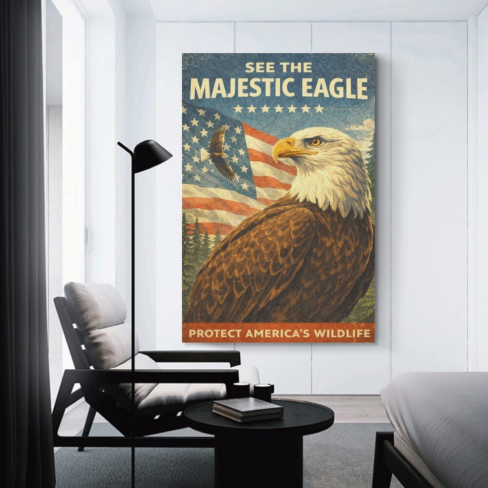 Junmoney Majestic Eagle And American Flag Decorative Wall Artwork 12x18inch(30x45cm), for Living Room, Bedroom, Office Or Hallway, Decorative Artwork with Broad Appeal