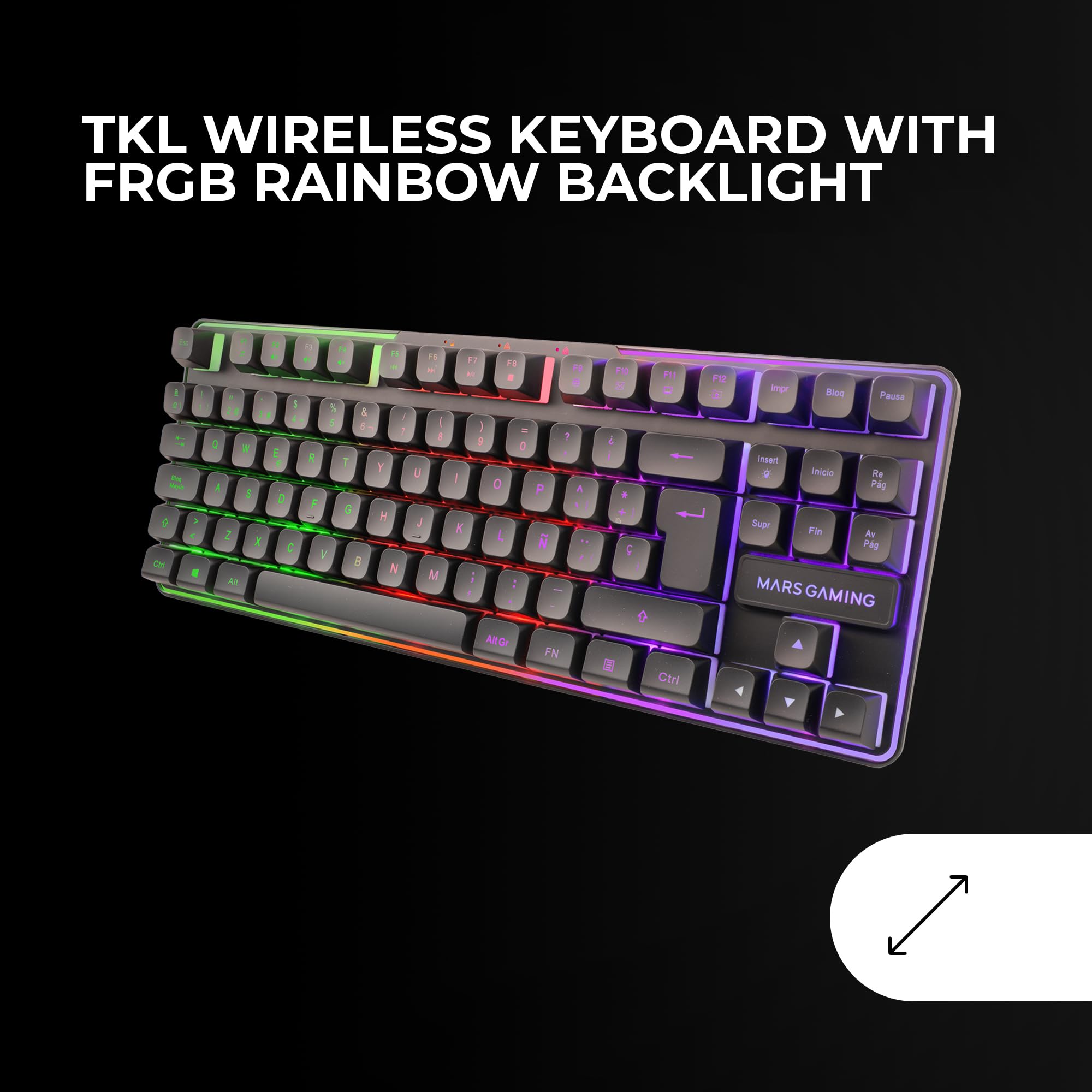 Mars Gaming MCPWTKL, Francés, Combo Gaming Inalámbrico, Tecnología DualPro Link 2.4GPRO, Teclado TKL FRGB Rainbow + Ratón RGB 3200DPI y Switches HUANO + Alfombrilla Antideslizante 360x260mm, Negro