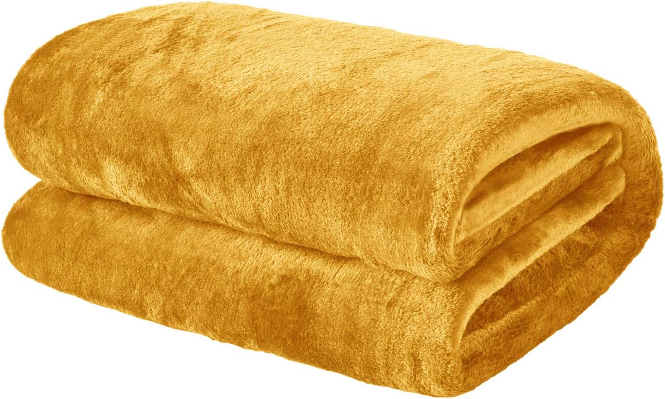 Brentfords Throws for Sofas Ochre Mustard Yellow Blanket, Super Soft Cosy Warm Flannel Fleece Blanket for Bed Settee Home Decor Large Sofa Throw Lightweight Fluffy Double Bed Throw, 150 x 200cm