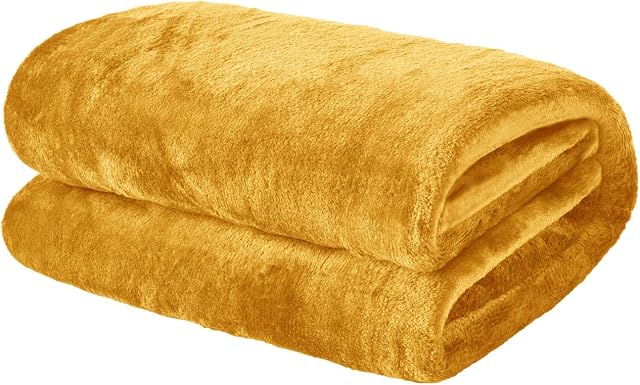 Brentfords Super Soft Flannel Fleece Blanket Throw Over Large Fluffy Warm Bed Sofa Bedspread, Ochre Yellow Mustard - 150 x 200cm