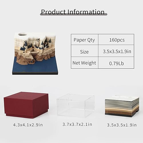 Miniatura 7 de MACTANO Calendario de arte 3D, bloc de notas 2024, calendario creativo de piezas de tiempo, castillo mágico, rasga, tallado en papel, nota adhesiva