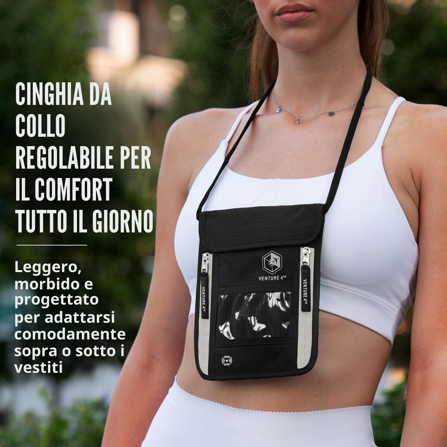 Borsello da Viaggio da Portare al Collo con Protezione RFID Portapassaporto Portafoglio da Viaggio Organizer e Custodia Documenti Antifurto