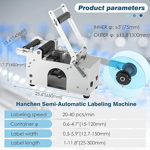 Miniatura 2 de Hanchen Etiquetadora semiautomática de botellas redondas, LT-50, 20-40pcs/min, botella de 0.591-4.724 in, etiqueta de 0.984-5.906 in, 46.3 lbs