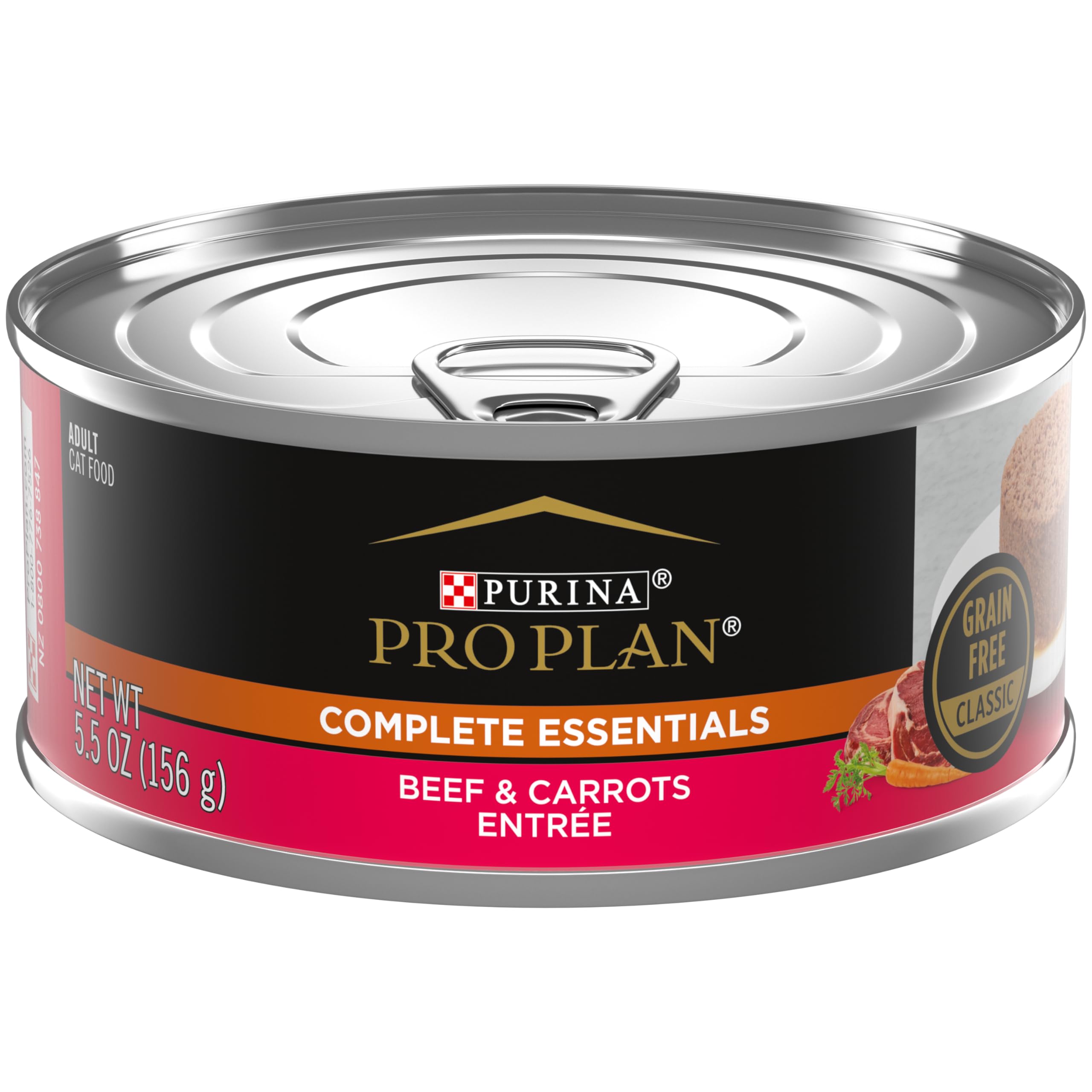 Purina Pro Plan Grain Free Wet Cat Food Pate, COMPLETE ESSENTIALS Beef & Carrots Entree Classic - (Pack of 24) 5.5 oz. Cans