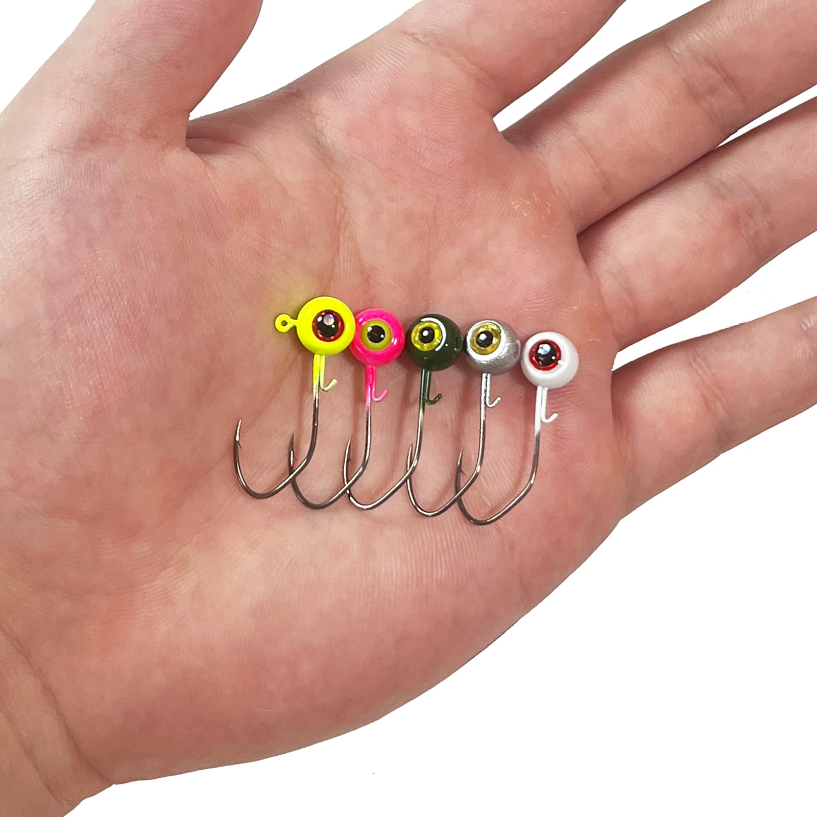 Crappie Jig Heads Kit, confezione da 45/50, 1/32 oz, 1/16 oz, 1/8 oz, 5 colori per pesca d'acqua dolce per spigola, glaucomi, panfish