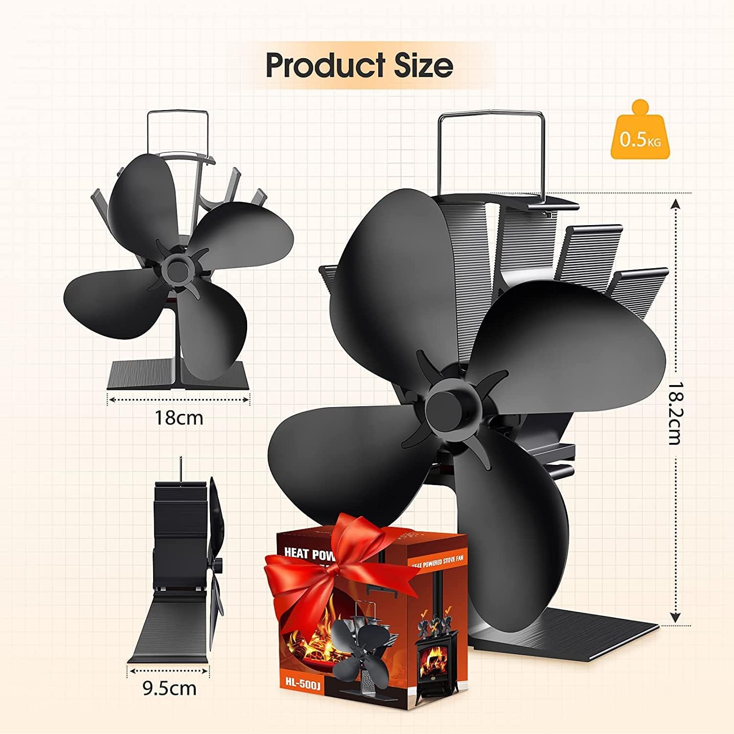 Buy OCROUKI Wood Stove Fan Heat Powered, 4 Blades Eco Fireplace Fan Non