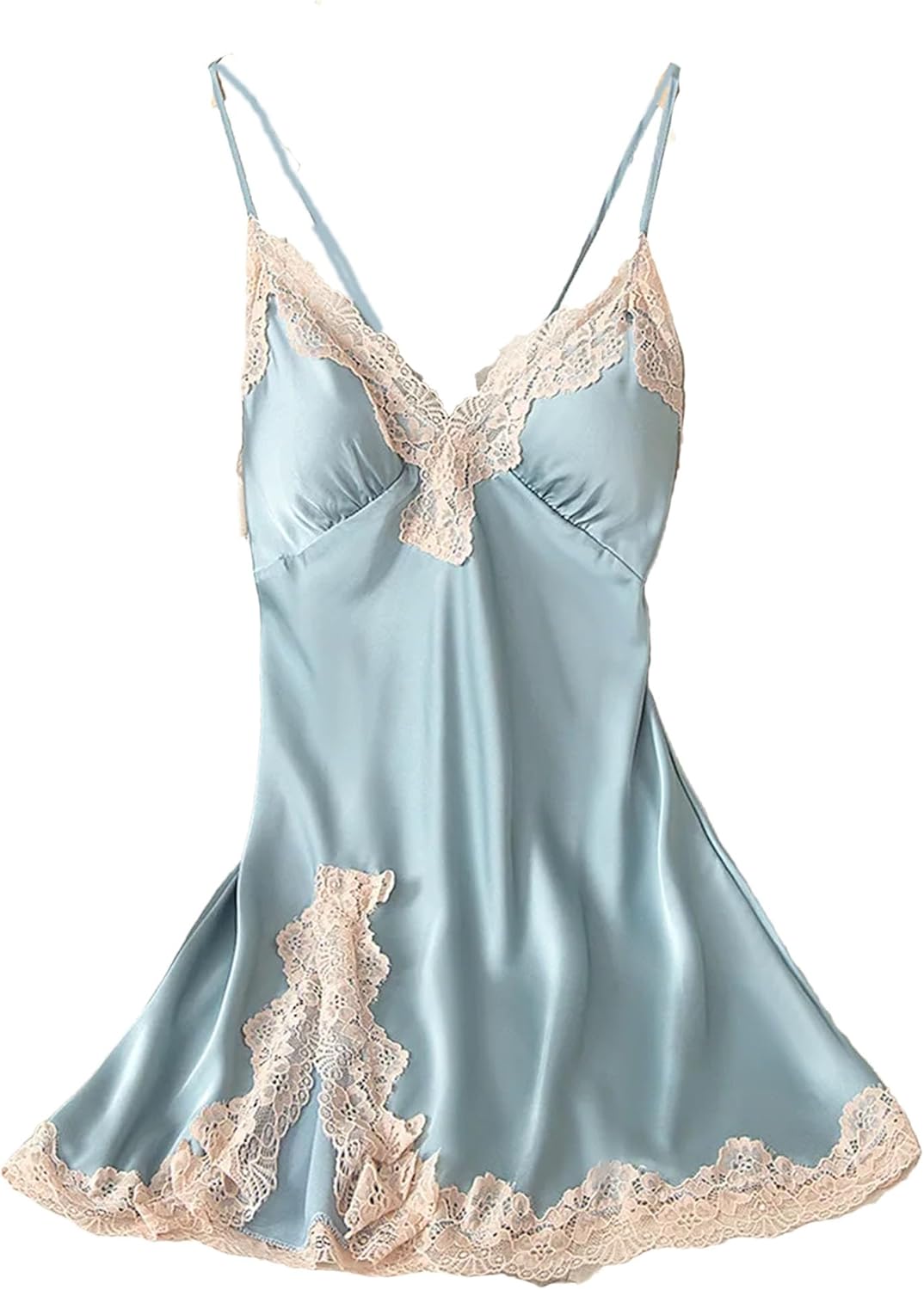 Women's Sexy Splits Nightgown Adjustable Straps V-Neck Backless Lace Crochet Nightdress Soft Lingerie Dress for Lounge