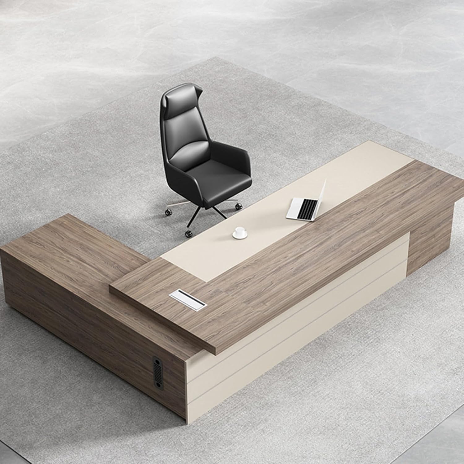 Wood L Shaped Computer Desk Executive Office Desk with File Drawers Writing Study Table Business Furniture Set for Home Office