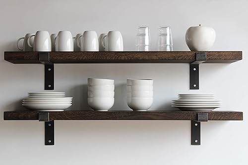 Urban Legacy Estantes profundos  Madera dura de roble blanco con acabado soplado  Soportes completos  Alta capacidad de peso  Juego de 2 (café de