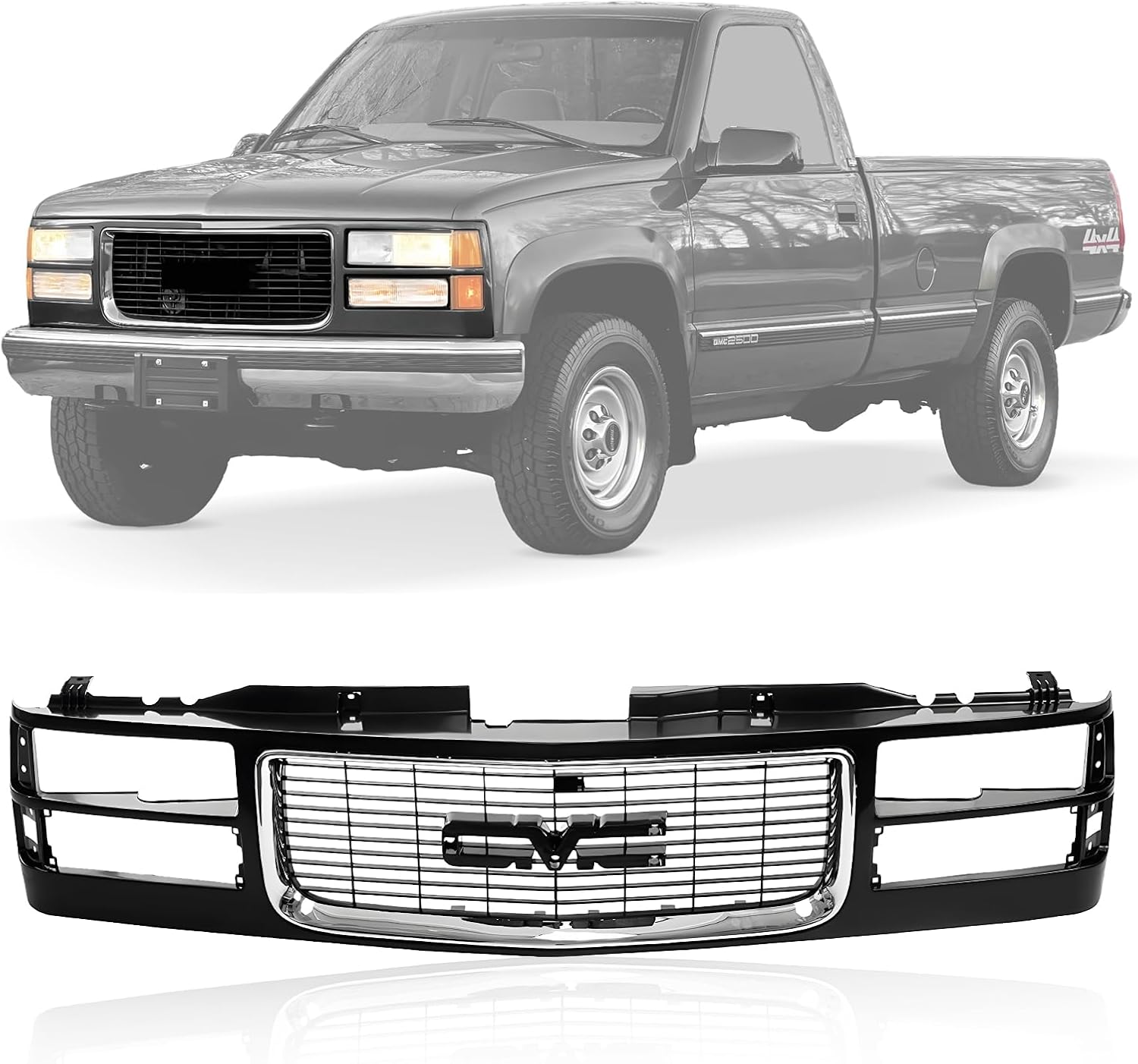 CarPartsDepot Front Grille Grill Chrome Opening Compatible With 1994-2000 GMC C/K 1500 2500 3500 Yukon w/Emblem Provision