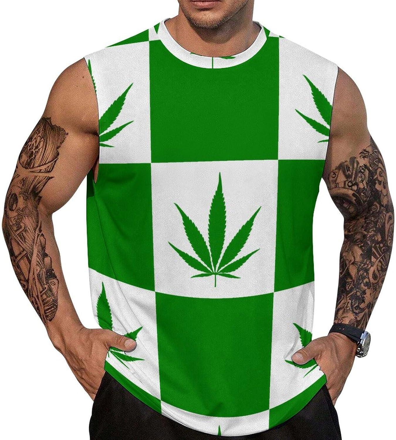 Flag of Canada Weed Men Summer Sleeveless Crew Neck Top 5XL