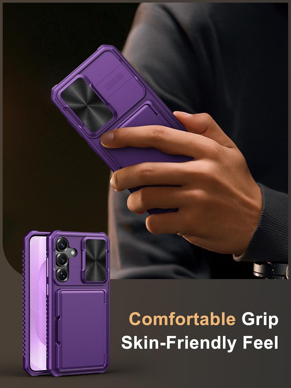 Vihibii for Samsung Galaxy S25+ Plus Wallet Case with Card Holder (4 Cards) [RFID Blocking] & Slide Camera Cover, Military Grade Drop Protection, Hard Back & Silicone Edge Case, 6.7" 2025, Dark Purple - Image 6