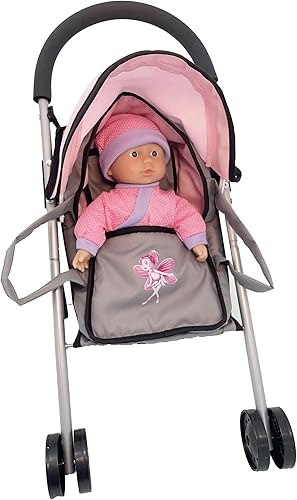 Dimian Bambolina: Juego de muñeca con cochecito, incluye muñeca suave de 11.5 pulgadas (11.4 in) y cuna de transporte, juego de simulación para