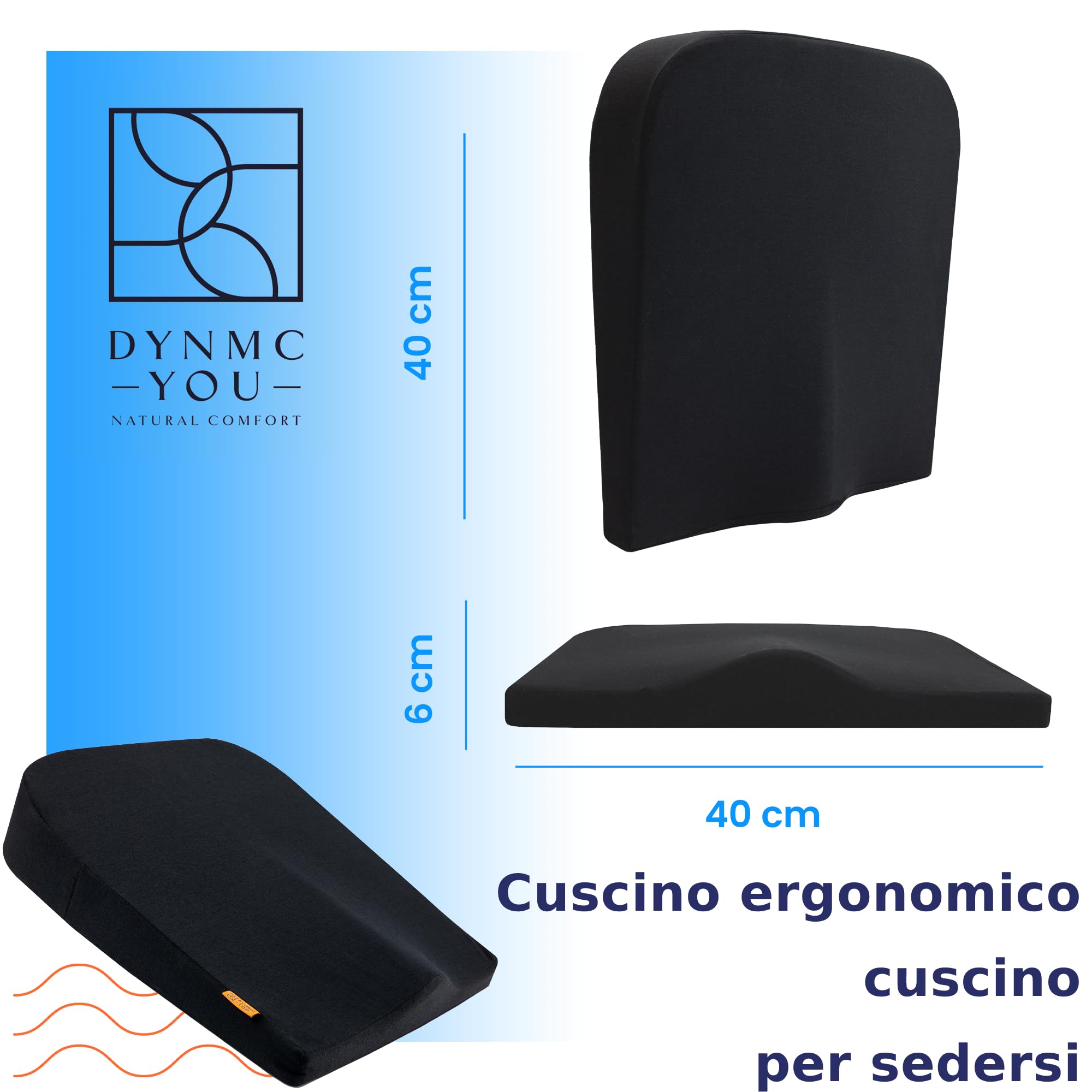 DYNMC you Cuscino Memory Foam Cuscino Sedia Ufficio o a Rotelle - Cuscini Sedie Quadrati – Supporto e Stabilità Perfetti - Tessuto Antiscivolo, Rivestimento Lavabile