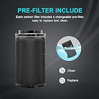 Vista 6 de HealSmart Filtro de Carbón de Aire de 4 Pulgadas 4" Carbón Virgen Australiano Premium Control de Malos Olores, Compatible con Ventiladores