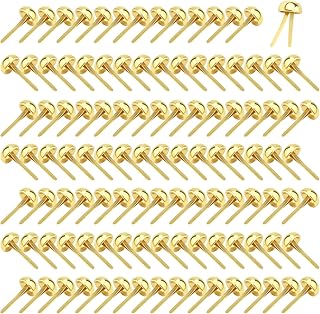 Bercoor 200 Pieces Paper Fasteners Brads, Round Metal Paper Brass Fasteners Brads for Paper Crafts, Decorative Scrapbooking, DIY Art School Project Supplies, 8 x 17mm (Golden)