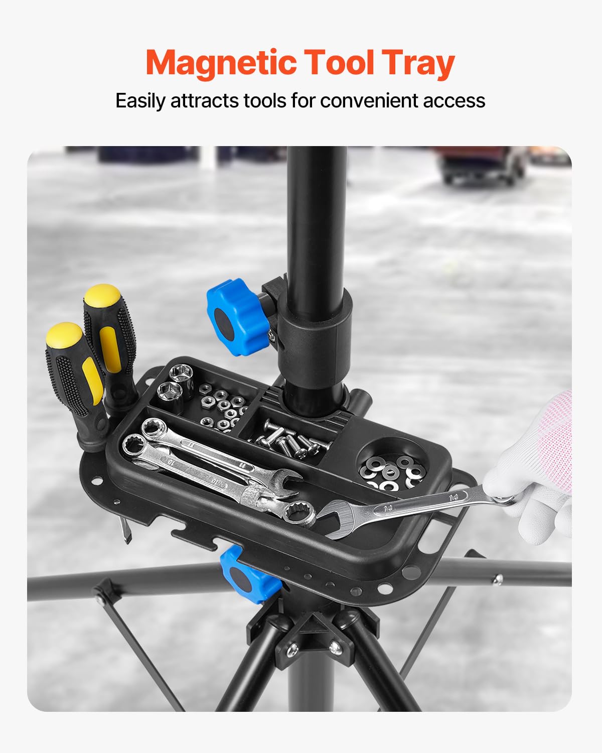 VEVOR Pied d'atelier vélo, hauteur réglable de 835-1440 mm, support de réparation de vélo robuste, charge 29,9 kg, stand de bicyclettes avec plateau à outils magnétique, pour VTT et vélos de route