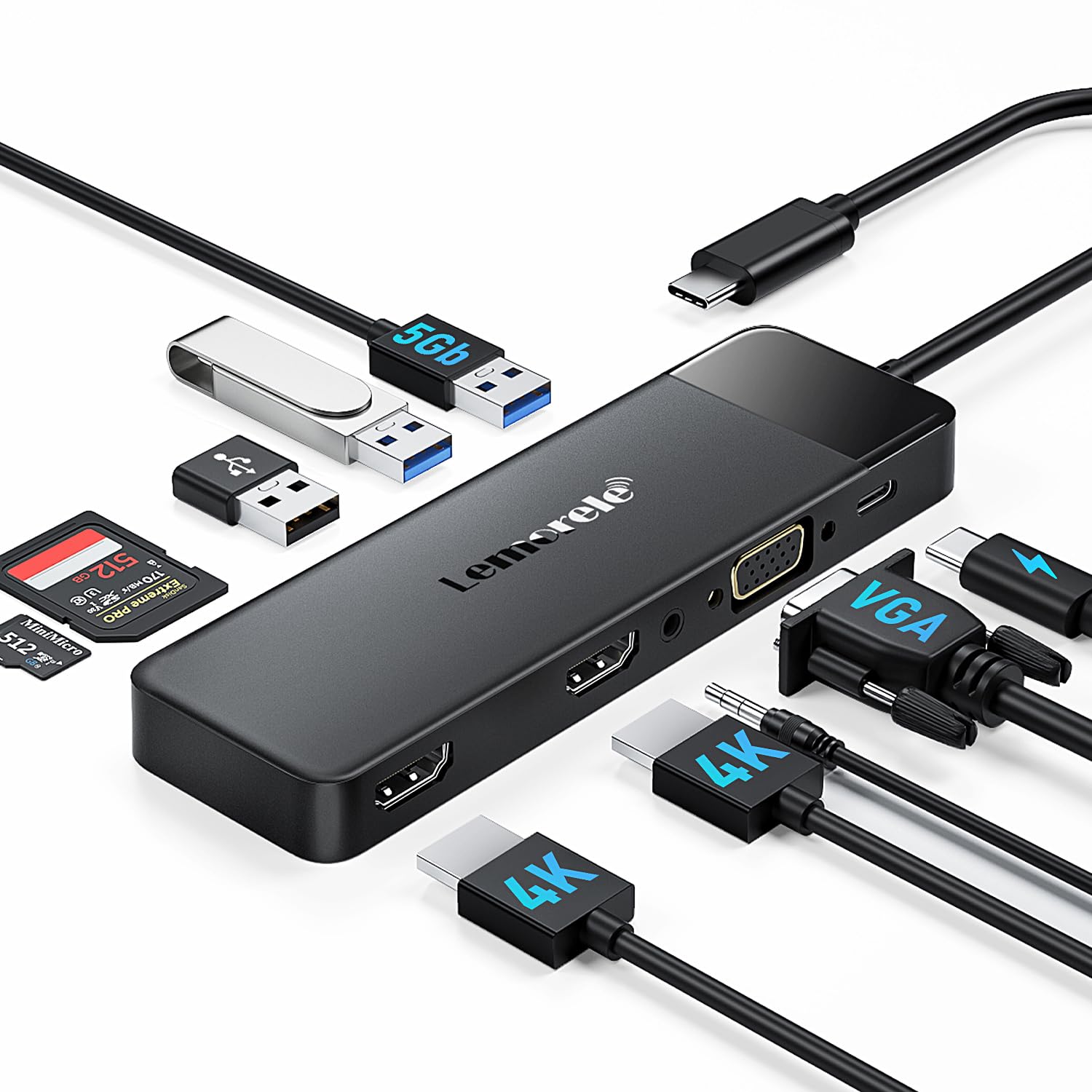 Lemorele USB C Hub Docking Station, 10-in-1 Dual Monitor Adapter with 4K Dual HDMI, 1080P VGA, 3×USB3.0/2.0, TF/SD, 3.5mm Audio, 100W PD for MacBook, HP, Dell, Lenovo and More Lemorele USB C Hub Docking Station, 10-in-1 Dual Monitor Adapter with 4K Dual HDMI, 1080P VGA, 3×USB3.0/2.0, TF/SD, 3.5mm Audio, 100W PD for MacBook, HP, Dell, Lenovo and More