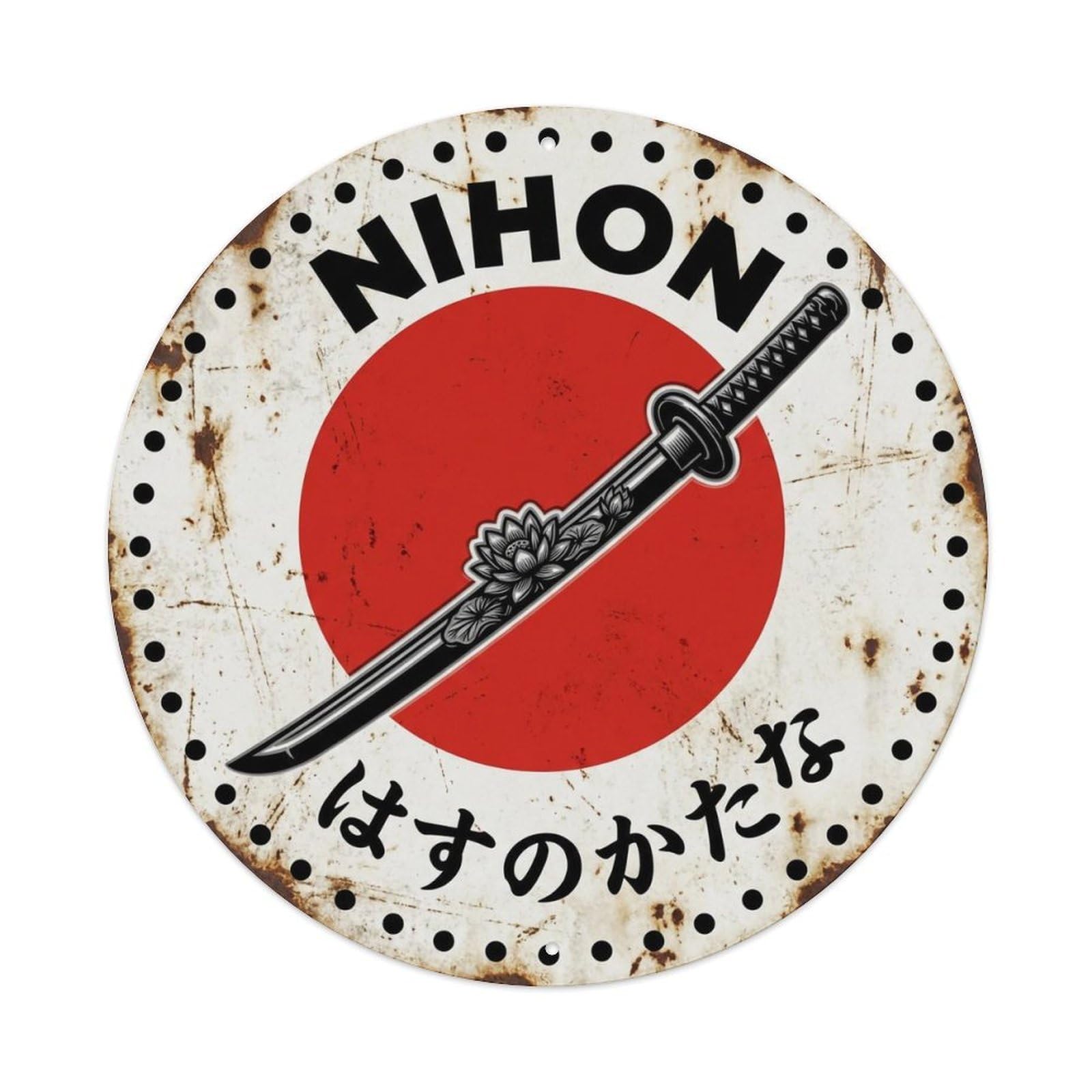 Lotus Sword Nihon Blade Weapon Weathered Metal Tin Sign