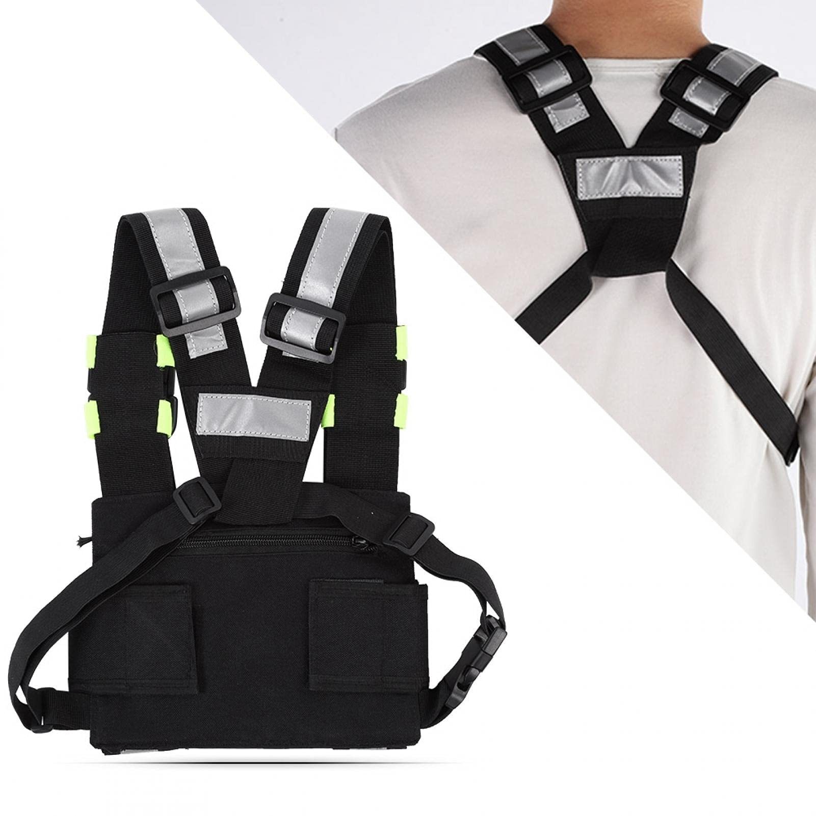 Gilet walkie-talkie, confezione imbracatura pettorale, confezione frontale imbracatura pettorale, imbracatura tattica riflettente gialla TYT Radio Confezione frontale gilet borsa pettorale per walkie-
