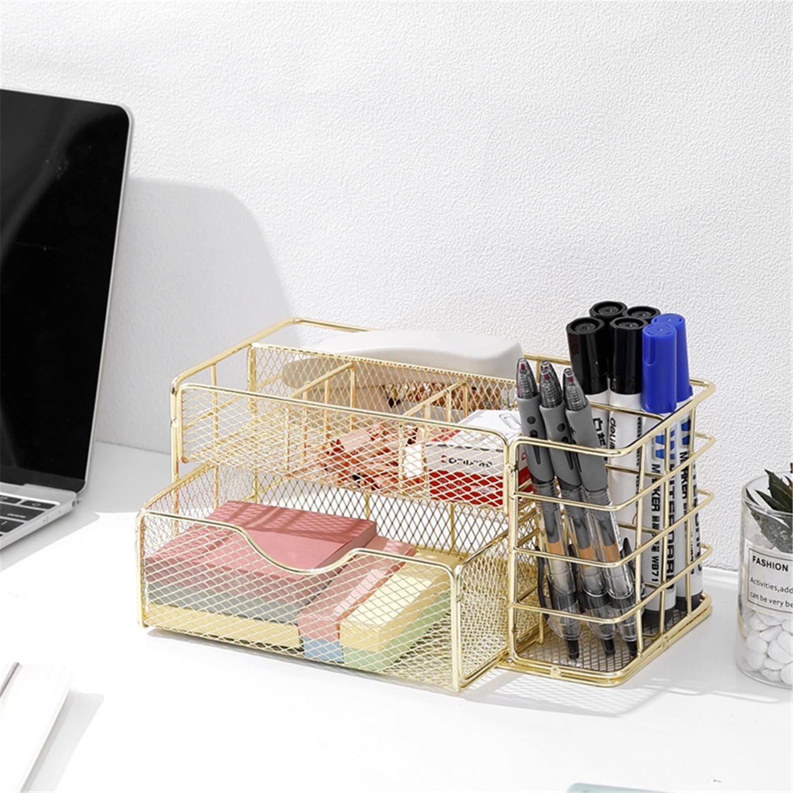 Organizador de Escritorio con cajones, Ideal para Oficina y hogar (Dorado, 22 x 11 x 11 cm)