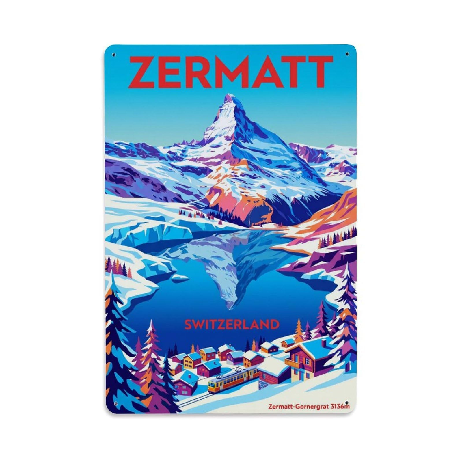 Olhnbad Style Colorblock Zermatt Switzerland Matterhorn Alpine Travel Metal Tin Sign