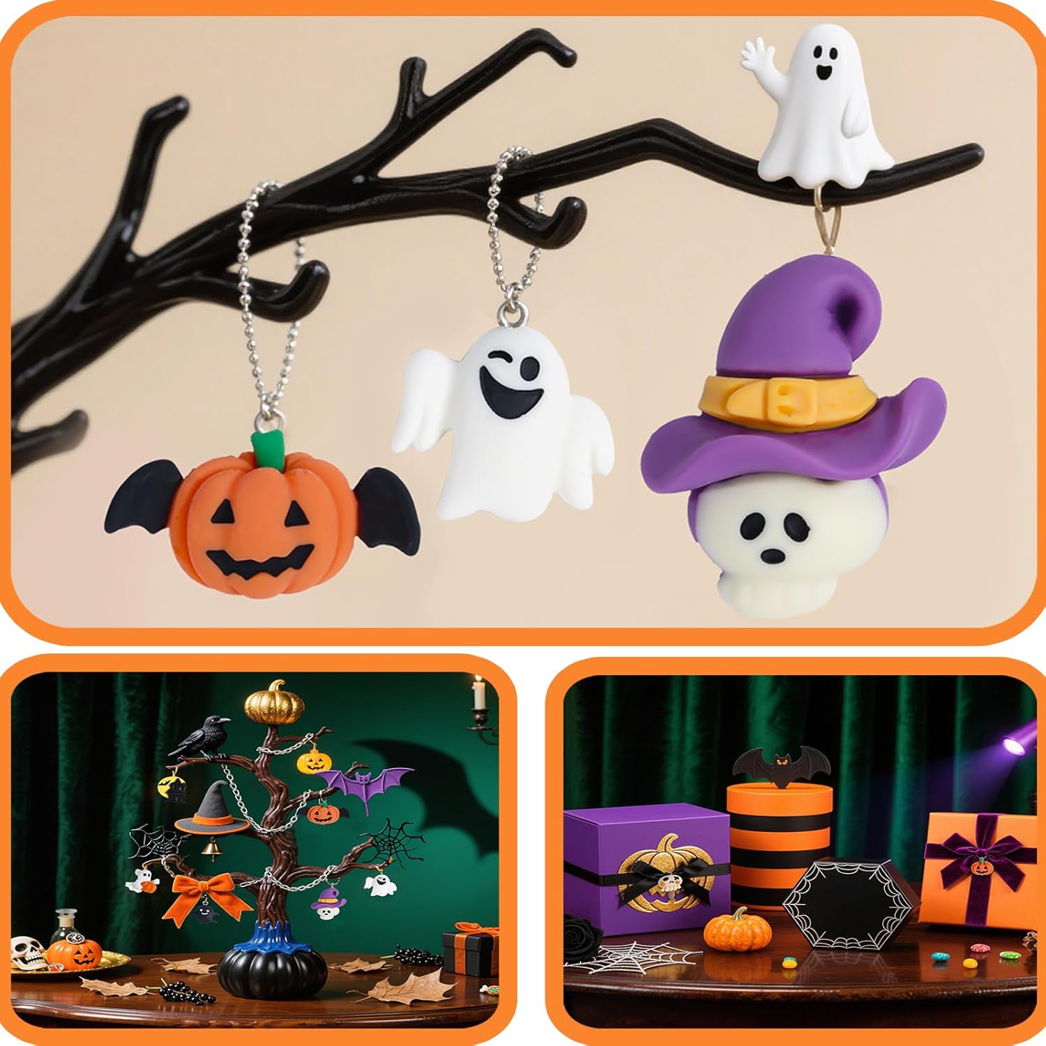 60PCS Halloween Mini Resin Charms Figures 15 Styles Mini Flatback Pumpkin Grimace Smile Pumpkin Miniature Halloween Resin Charms for Jewelry Making DIY Craft Necklace Earrings Keychains - Image 4