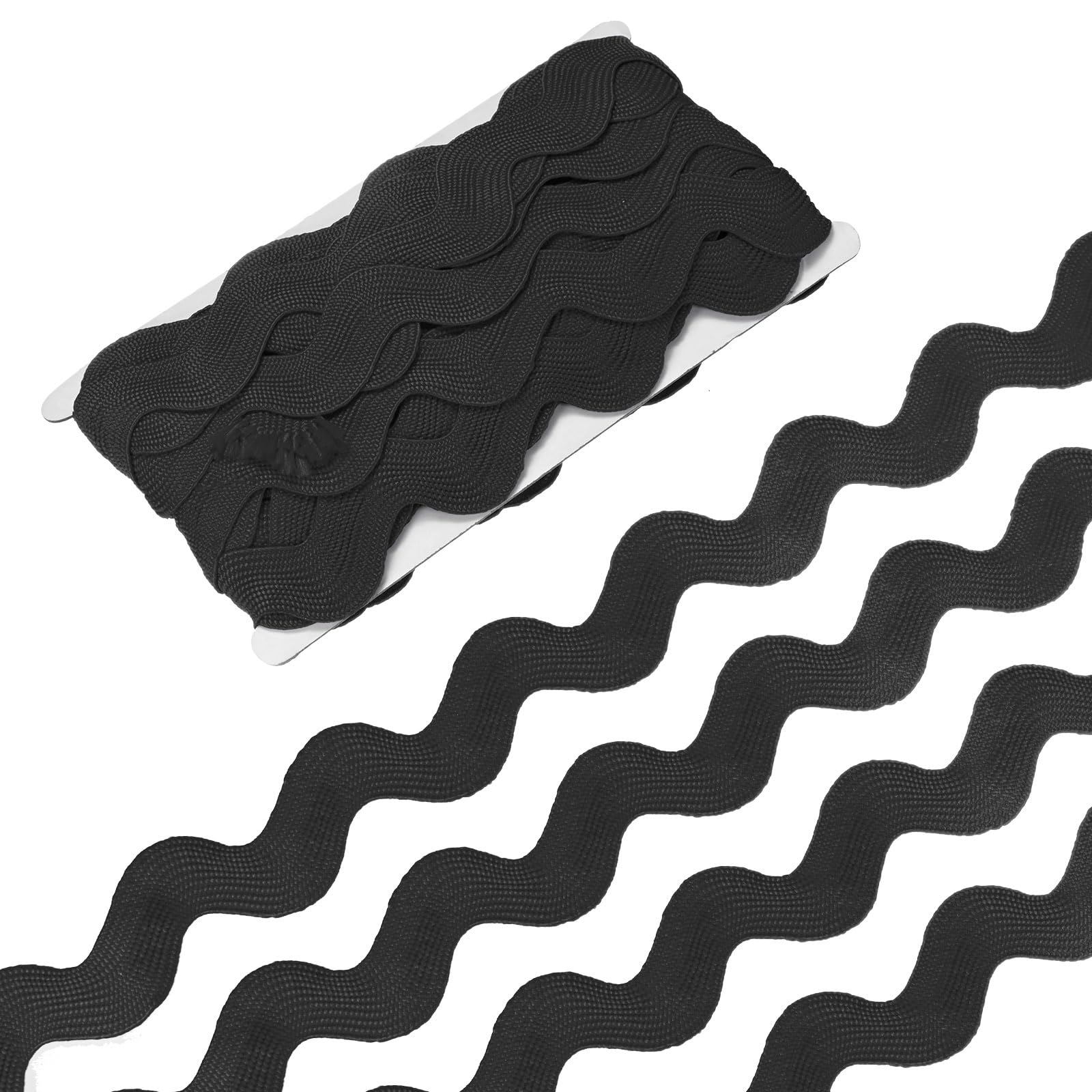 M METERXITY Rick Rack Trim, 10 Yard 25mm / 1 Inch Wave Bending Fringe Trimming Ribbon for Sewing/DIY Crafts/Clothes/Decoration, Polyester RIC Rac Trim [Black]