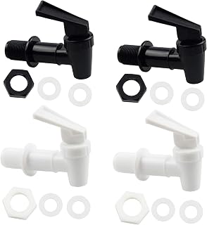 Tslinc 4 Sets Replacement Cooler Faucet, BPA-Free Water Dispenser Tap Set Reusable Spigot Spout Water Beverage Lever Pour Dispenser Valve Water Crock Tap (2 Black and 2 White)